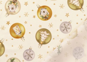 Preview: Weihnachtskugeln Weihnachtsstoff ecru Baumwolle Webware Meterware Preview: Weihnachtskugeln ecru moderner Weihnachtsstoff auf Baumwolle Popeline